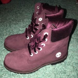 Maroon velvet timberlands